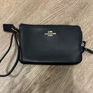 Coach Pebbled Black Leather Wristlet